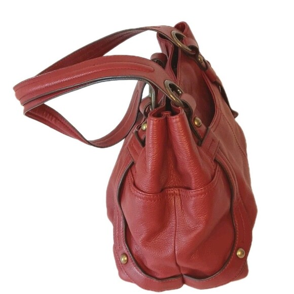Tiganello Glam Red Round It Up Shopper Leather Handbag Brass Toned Hardware - Picture 2 of 15